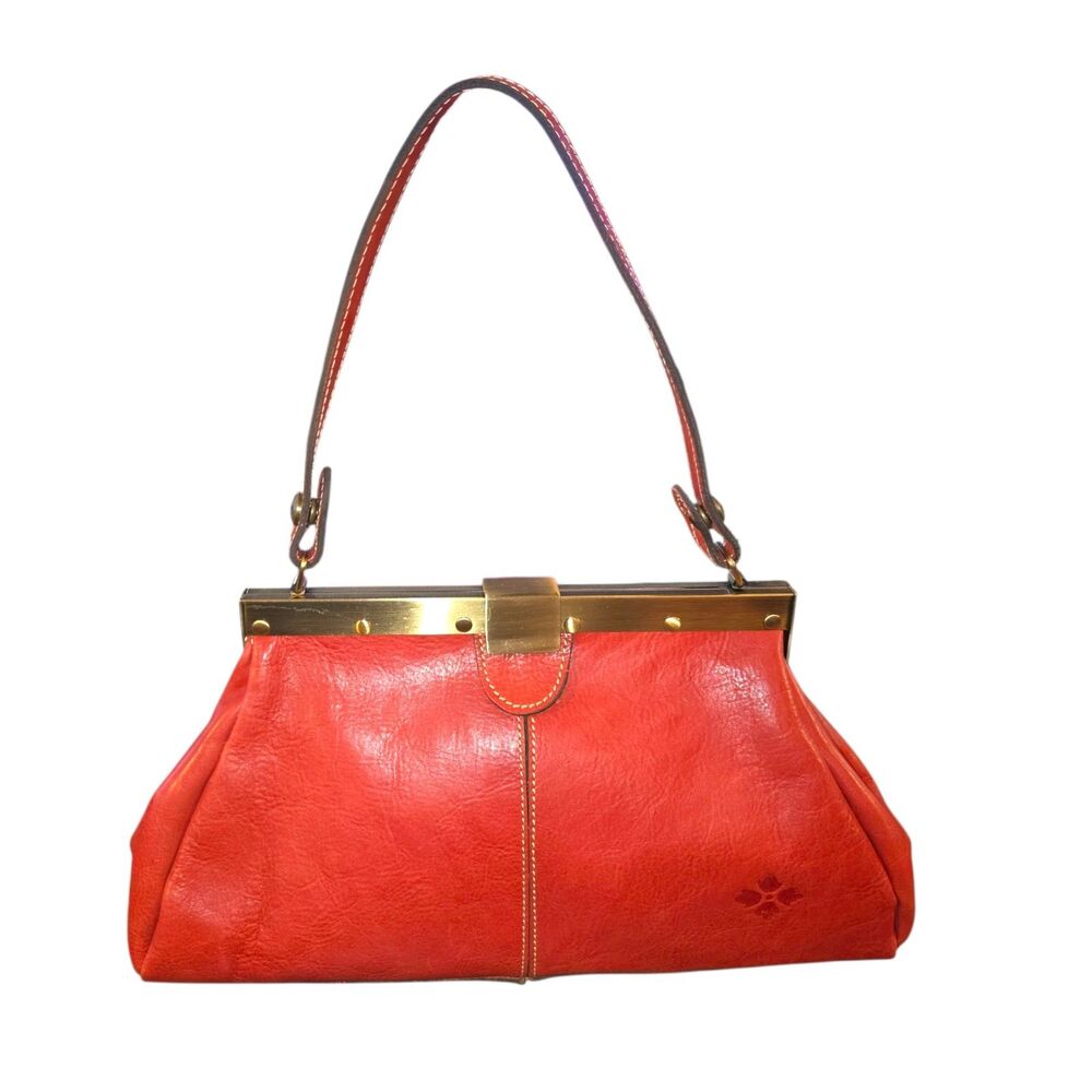 Patricia Nash Ferrara Rust Red 100% Leather Frame Satchel Handbag 14.75"X7.5"X3"